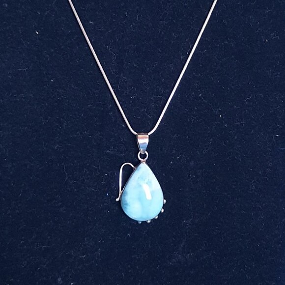 Beautiful Vintage 925 Sterling Silver Natural Larimar Statement Pendant Necklace - Picture 10 of 13